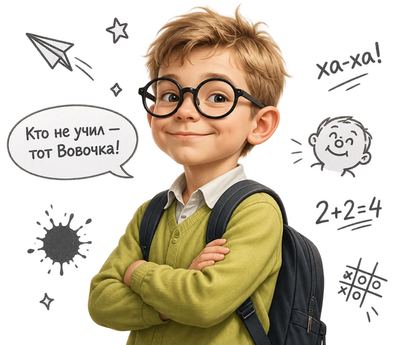 Иллюстрация Вовочки с рюкзаком